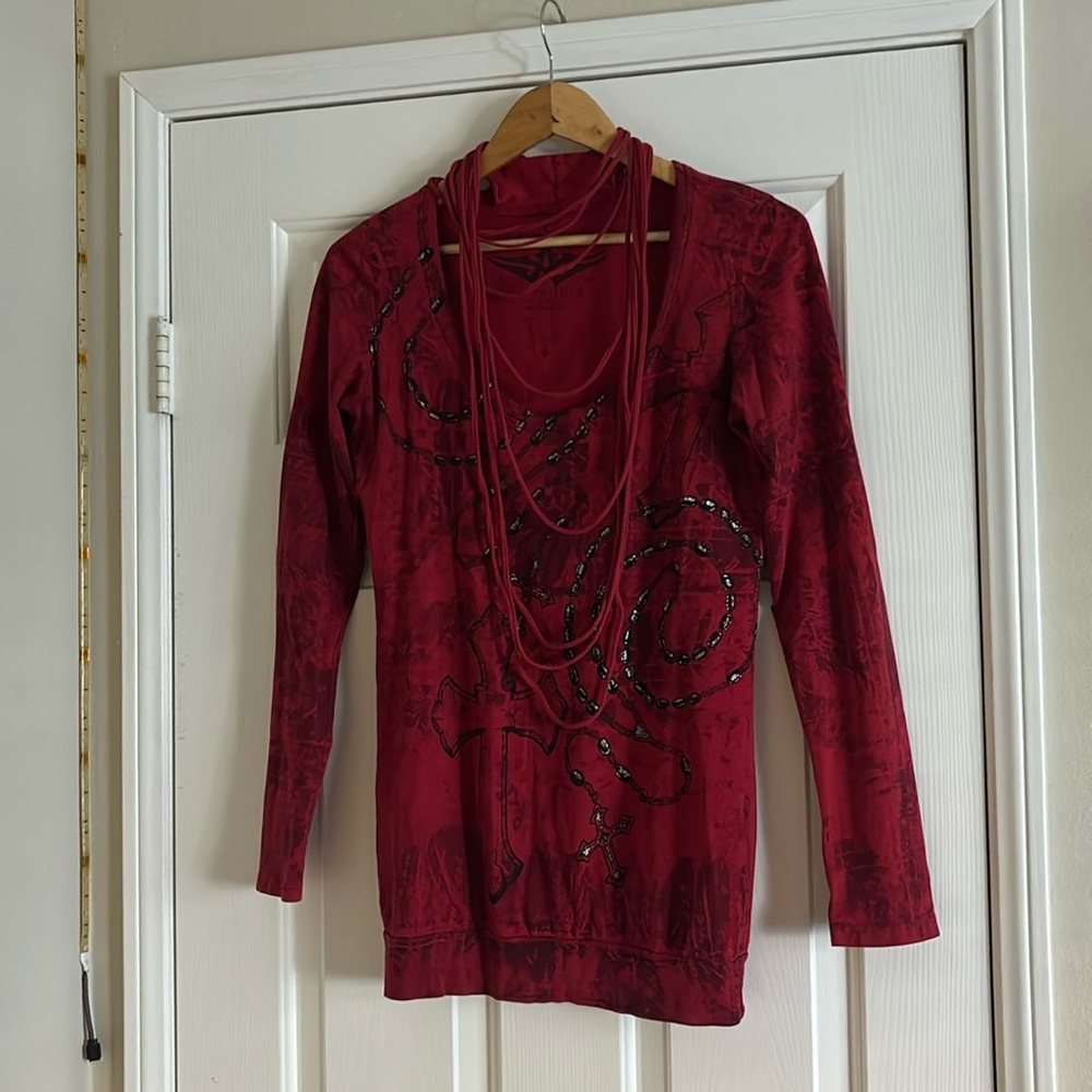 Red women’s affliction long sleeve top